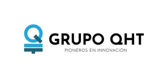 Grupo QHT logo with blue Q symbol and text reading Pioneros en Innovacion meaning Pioneers in Innovation